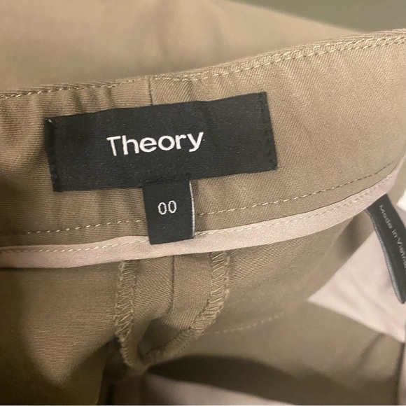 Theory Washable Cotton Spandex Stretch Cropped Trousers Pants Khaki Tan Size 00 - Picture 3 of 9